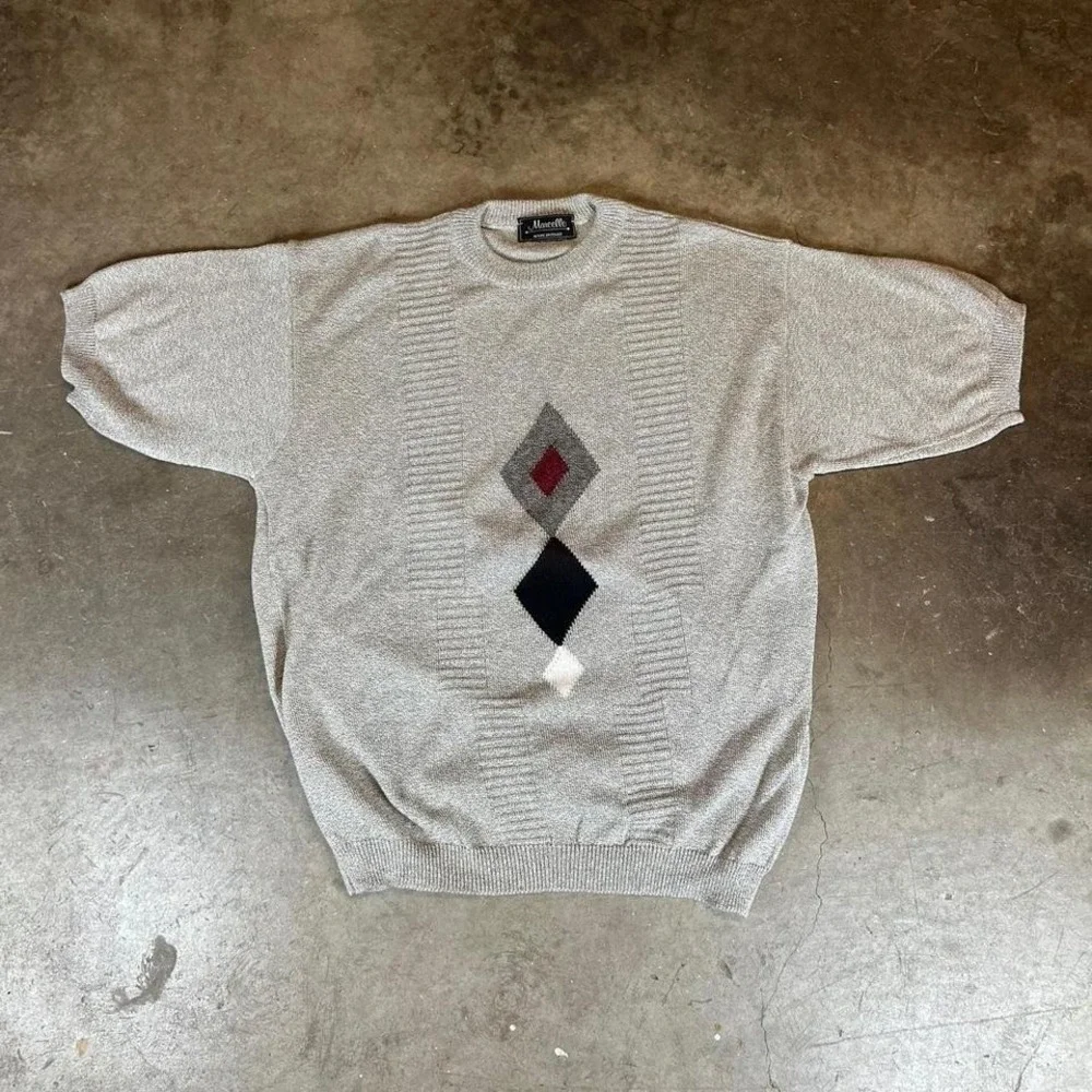 Vintage 90s Marcello grey diamond knit sweater Men's size M/L